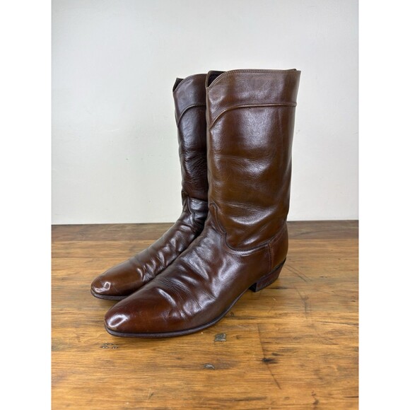 Vintage H.J. Justin Mens Roper Cowboy Boots Size 11.5 D Brown Calf Leather 50025 main image 16